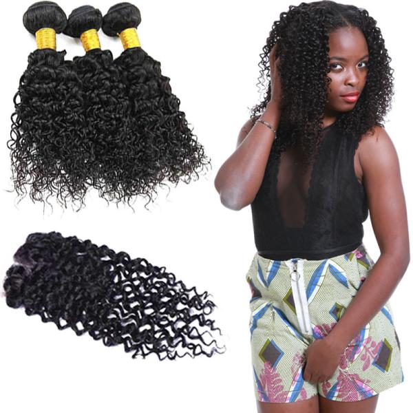 Natural Malaysian Virgin Hair Extensions / Malaysian Curly Hair With Silk Base Closure