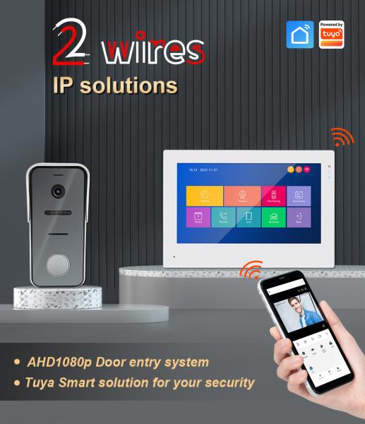2-Wire IP/WiFi 7 HD Touch Screen Video Intercom Door Phone with Unlock/Monitor/Record