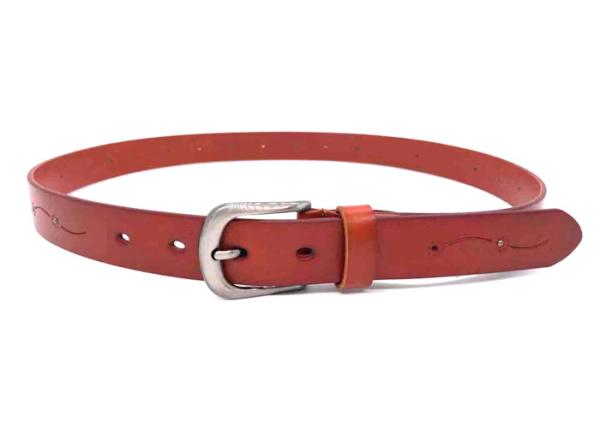 Fashion Womens Studded Leather Belt Punching With Flower Pattern Zinc Alloy Buckle