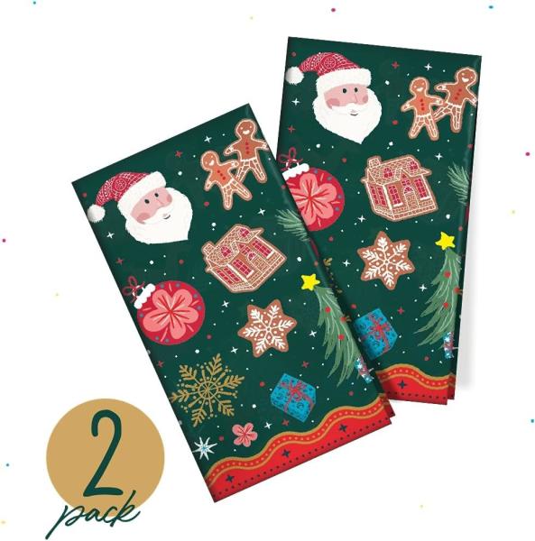Christmas Tablecloth Plastic Jumbo Disposable Table Cover with Colorful Design Santa Claus Snowflakes