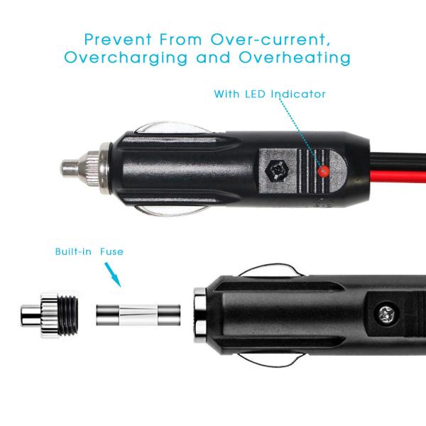 RoHS 24V 2468 18AWG com 2 em 1 Cable do isqueiro de cigarros do carro macho para plugues femininos
