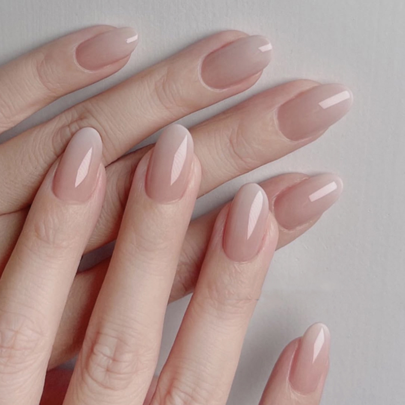 Pink Solid Color Press On Nails Reusable Almond Shape Medium Nails