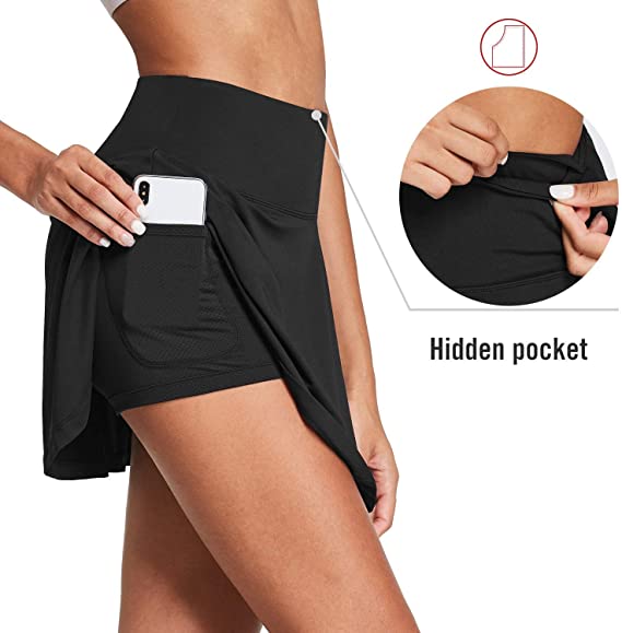 Women Double Layer 2 In 1 High Waisted Tennis Skirt 250gsm With Inside Pockets