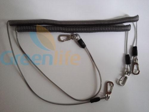 Black Color Strong Strength Plastic Steel Wire Spring Tool Tether w/Big Cord Loop Ends