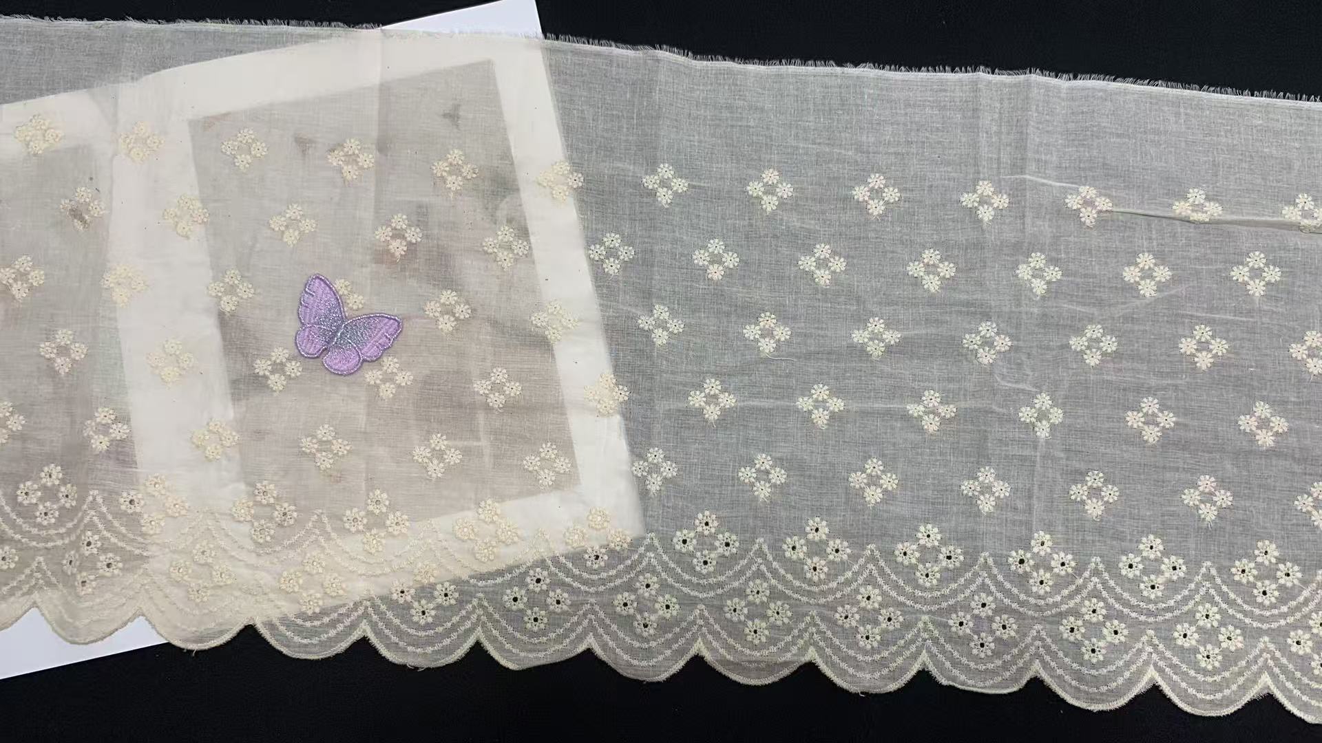 Cotton Eyelet Embroidery Lace Trim, 30cm Wide Floral Scalloped Lace for Garment Decoration