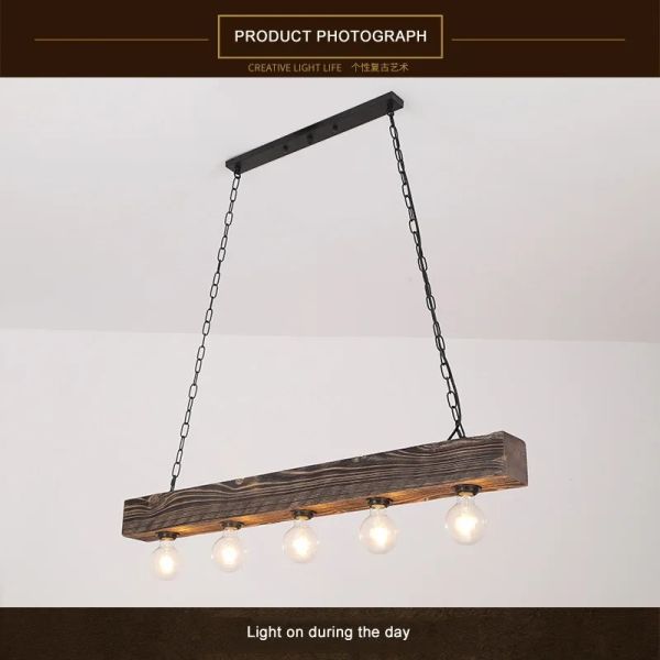 Creative Industrial Style Restaurant Living Room Pendant Light Vintage Solid Wood Chandelier (WH-VP-322)