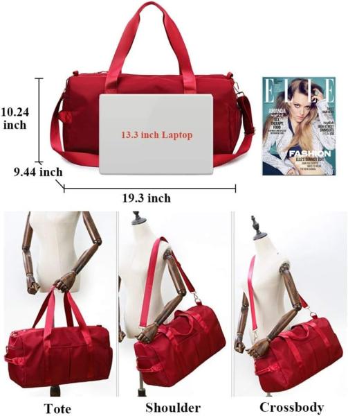 Red Large Sports Gym Weekender Training Swim Yoga Travel Bag with Wet Pocket and Shoes Compartment
