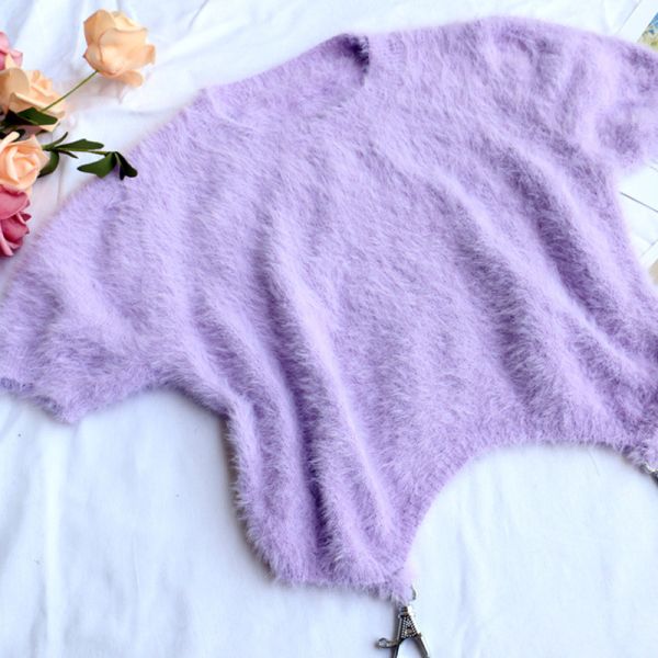 Fleece Knitted Short Sleeve Crop T Shirt