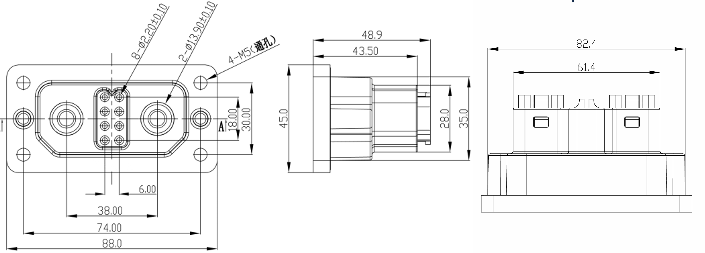 2+8P 100A 200A stackable high current energy storage connector for lithium battery packs