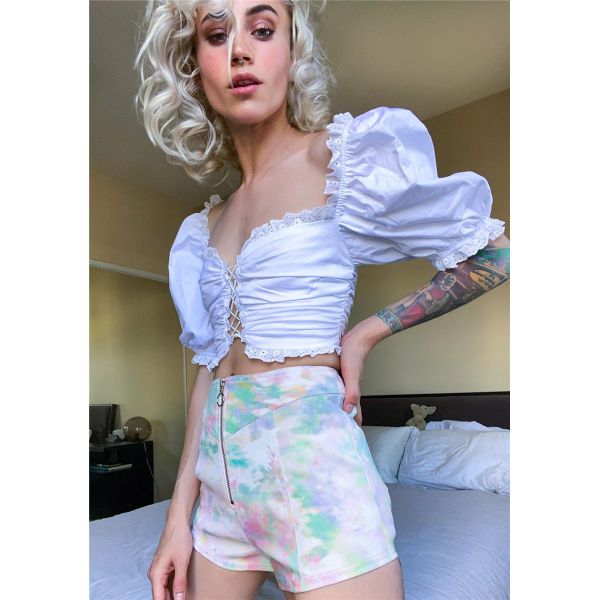 White Retro Puff Sleeve Women Crop Top