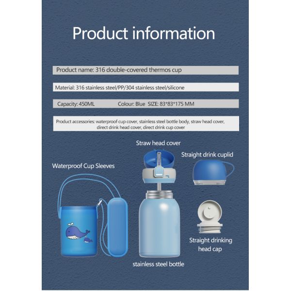 Vacuum Insulated Straw Thermos Flask Stainless Steel Thermos Cup For Children  Kids