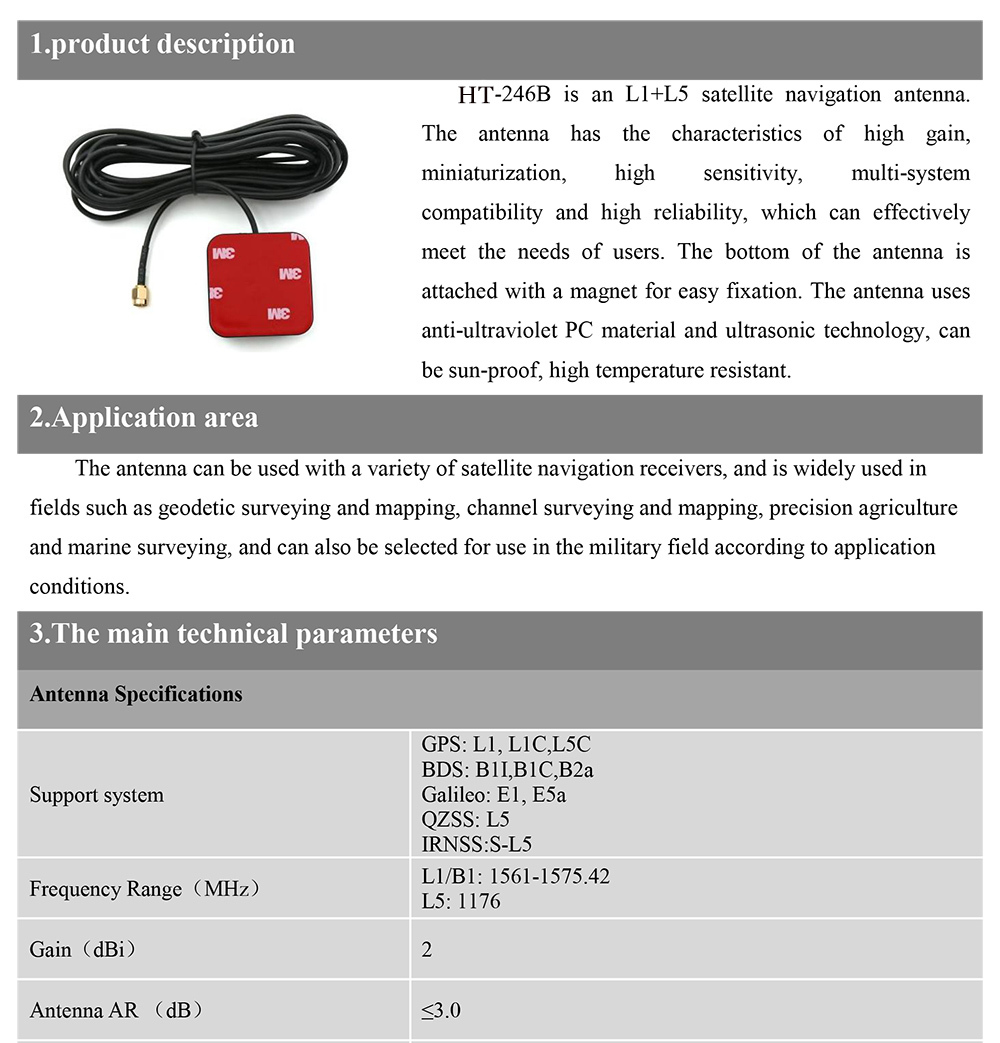 RTK Dual Frequency External GNSS Antenna For GPS Beidou Differential Car Navigation HT-246B