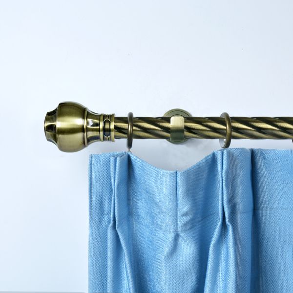 Antique Brass Twisted Iron Curtain Rod Set Single Bracket For Living Room Decor