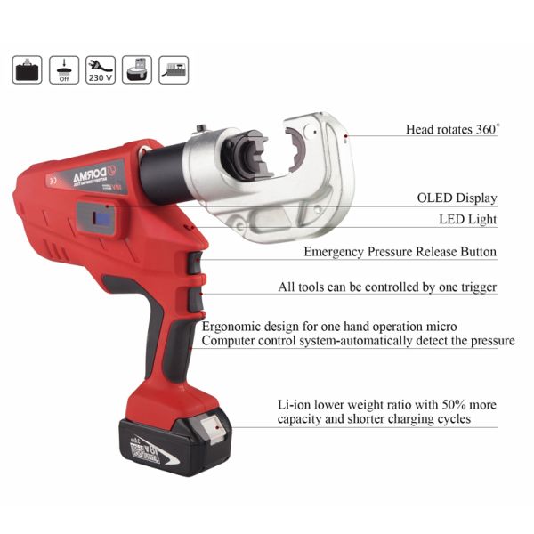 Battery Powered Hydraulic Cable Crimping Tool NEC-400 Up To 400sq.Mm With OLED Display