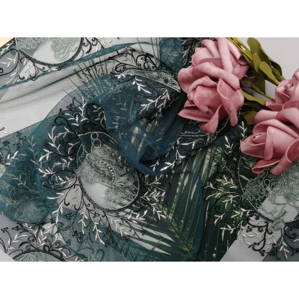 60 yards de tissu de Tulle Mesh Party Green Embroidered Lace