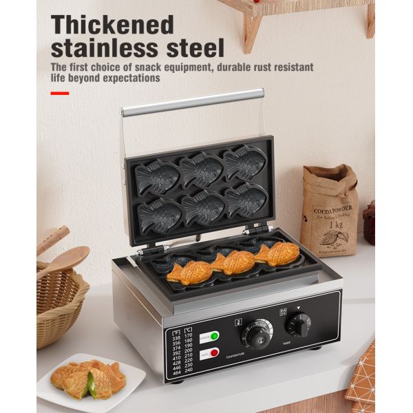 Электрический мини-рыбный тайяки изготовляющий из нержавеющей стали 6 рыбьи вафли пекарня