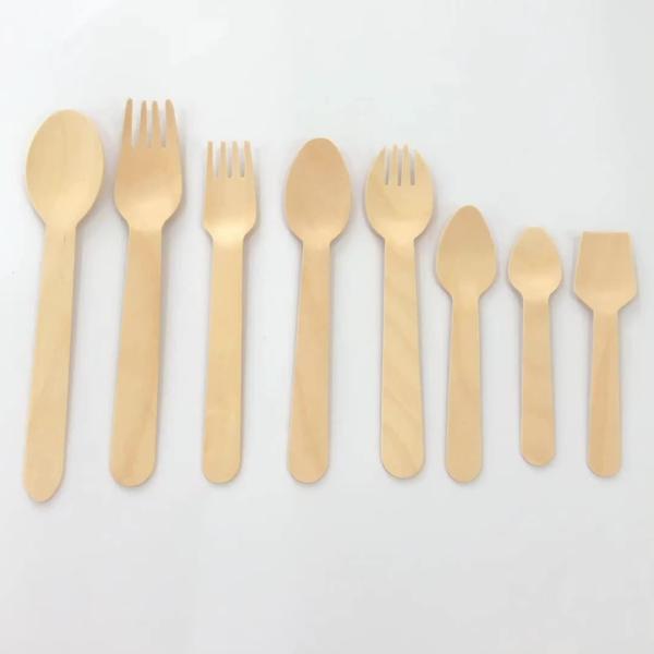 Custom Logo Fast Food Tableware Natural Color Wooden Cutlery Set for Restaurants