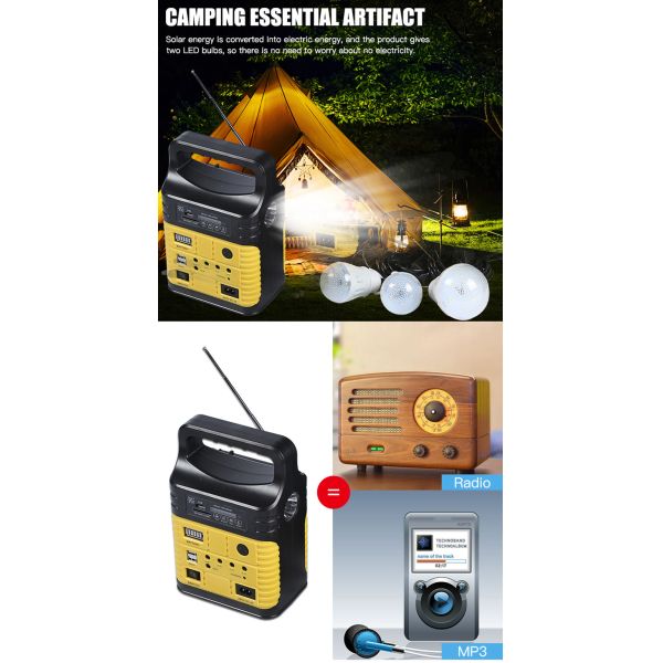 портативный набор системы солнечной энергии 7500mah с построенный в располагаться лагерем MP3 радио FM мини на открытом воздухе