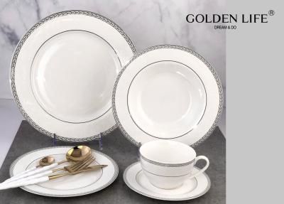 Ceramic 20-Piece Kitchen Dinnerware Set, Plates, Bowls, Mugs, Service for 4,Silver with embossed