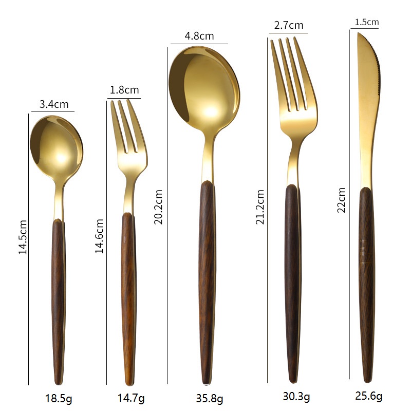 Flatware кухни устанавливает ложку ножа вилки набора обедающего деревянного зеркала ручки 5PCS полируя