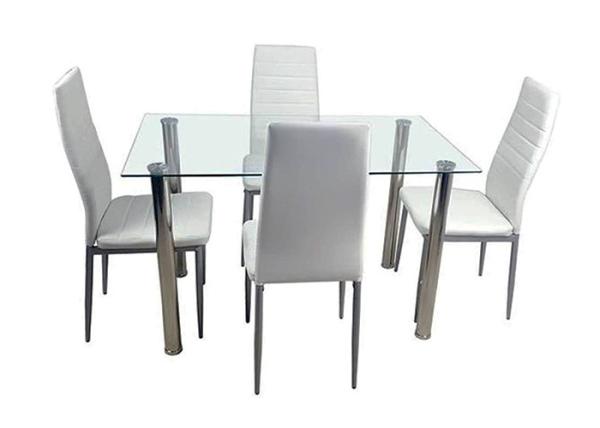 Steel Frame Tempered Glass Dining Table With 4pcs Chairs