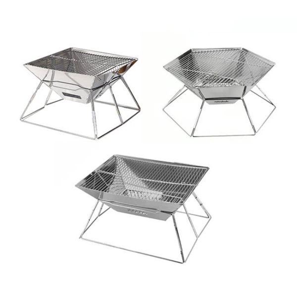 Polished Foldable Camping Grill Square Rectangular Hexagonal Stainless Steel Grill