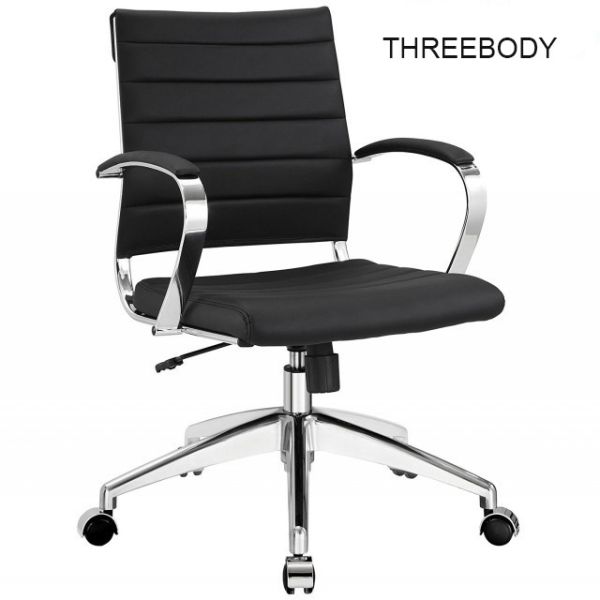 Mid Back Executive Office Chair , Comfortable Black Leather Office Chair