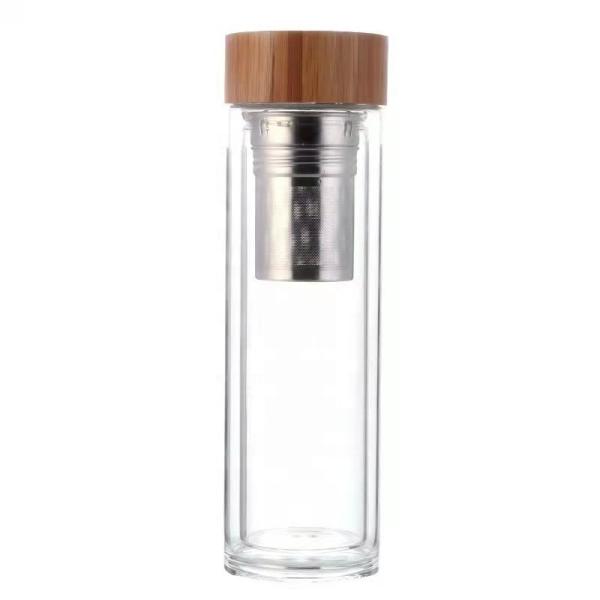 High Borosilicate 350ml Glass Water Bottle with Tea and Water Separation Cup Infuser Included