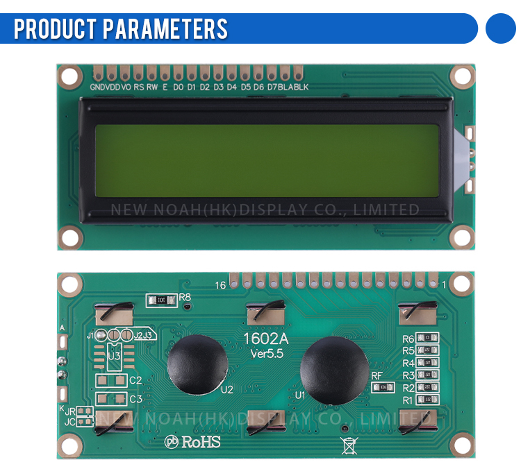 Yellow Green Film 1602A Character LCD Screen Controller ST7066 1.5 Inches Support Scheme Development