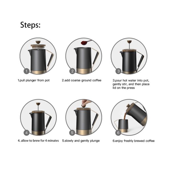 Customized Logo French Presses Luxury Harmony Stainless Steel Ceramic Coffee Tea Maker