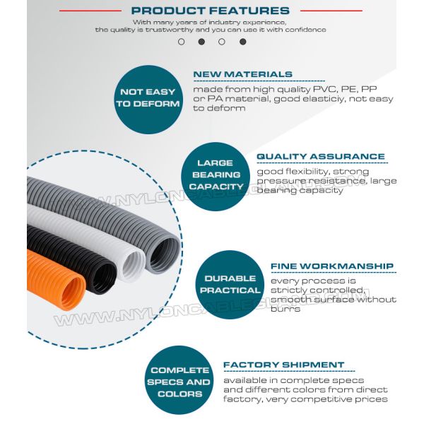 Conduit électrique coloré PA6 (V-0), tube ondulé et tuyau flexible en nylon AD15.8 (ID Ø12mm) pour faisceau de câbles