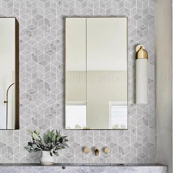 Telha de assoalho de pedra de mármore dada forma especial branca da parede da cozinha da telha de Carrara do mosaico
