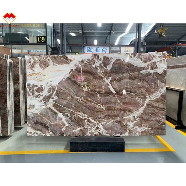 Translucent Blood-Orange Red Onyx Stone with White Veins CNF Red Wood Veins Marble Wall Panel