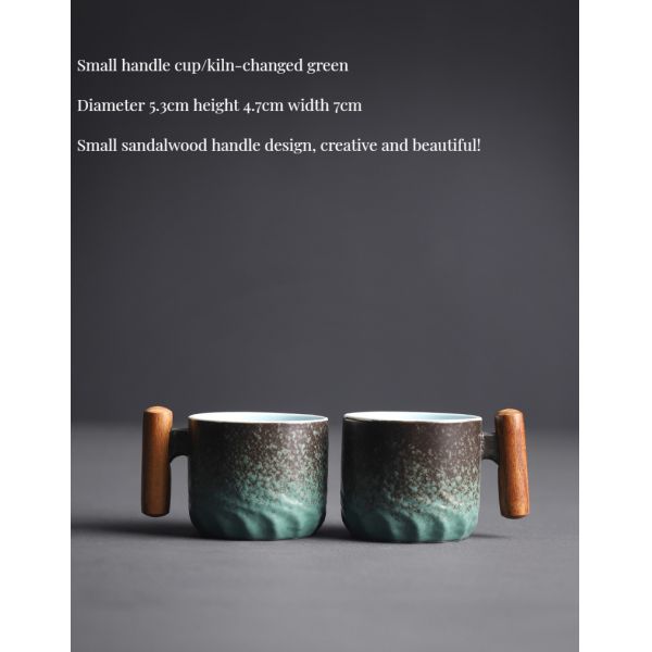Wooden Handle Bone Ceramic Teacup for Coffee or Camping Customizable Design