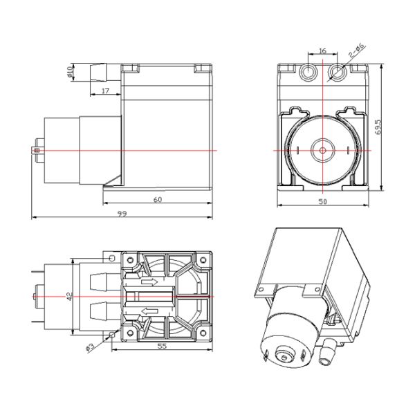 24V DC Motor Electric Vacuum Pump 16L/M Flow Inflate / Deflate Gas Application