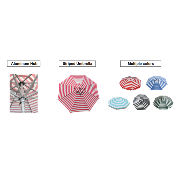 8FT Pulley Lift Garden Umbrella Pink White Stripe Aluminum Pole for Resort Patio Commercial Outdoor Use