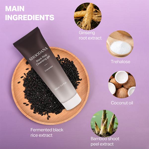 Gel de nettoyage du riz noir, lavage du visage, huile mousse mousse, nettoyage en profondeur, rétrécissement des pores, nutrition