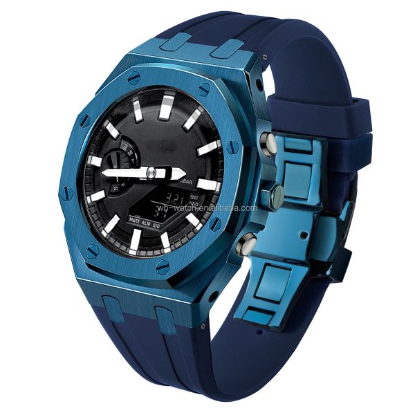 Casque et bande de montre en acier inoxydable pour Casio Ga2100 G Shock bleu 316L