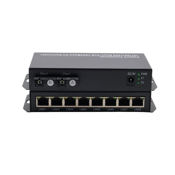 10/100/1000Mbps Gigabit Fiber Switch 2 SC Fiber Ports 8 RJ45 Ethernet Ports