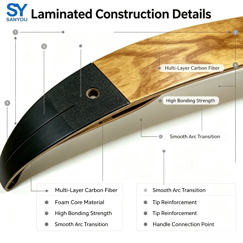 Medium To High Flexibility Fiberglass Laminated Recurve Limbs Reinforced Fiberglass Overlays Limb Tip Design Designed For Archery