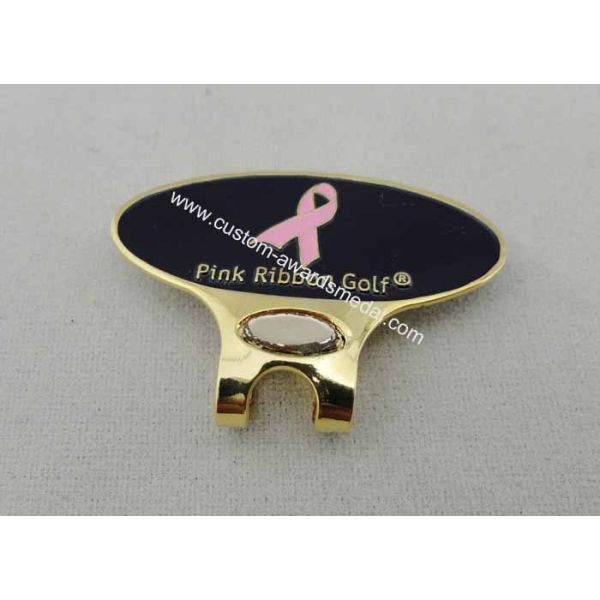 Personalized Brass Pink Ribbon Golf Cap Clip with Soft Enamel, Metal Clip