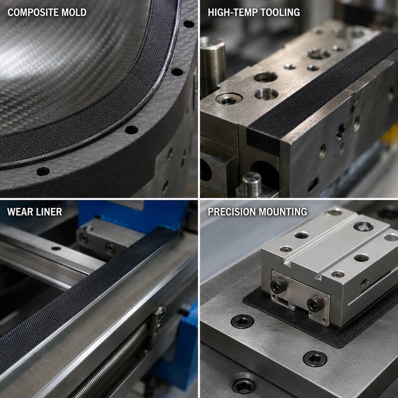 PTFE-Coated Carbon Fiber Fabric Tape / Carbon Fibre PTFE Tape / PTFE Carbon Cloth Tape with Silicone Adhesive for Composite Mold Release, Tooling Covers and Guide Rails