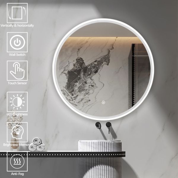 Acrylic Framed Black Round Bathroom Mirror Aluminum Backing Smart Bathroom Vanity Mirrors