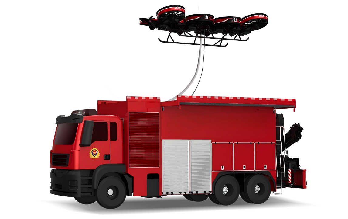 8-Ducted Fan Tethered Firefighting UAV with 30L/s High Flow Fire Suppression, 6h