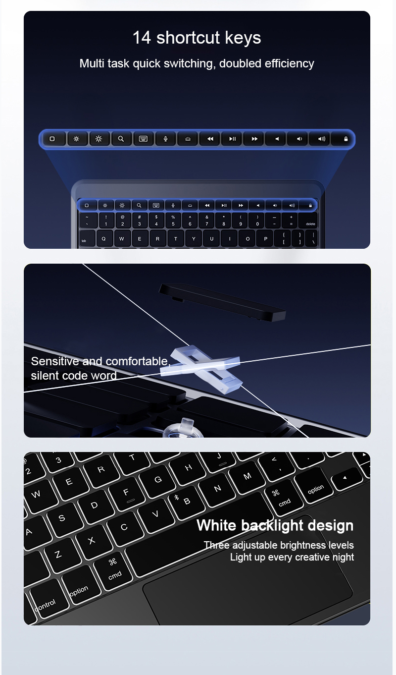 Aluminum Alloy Magic Keyboard Wireless Keyboard Case With 7 Color RGB Backlit Large Touchpad for iPad Pro 11
