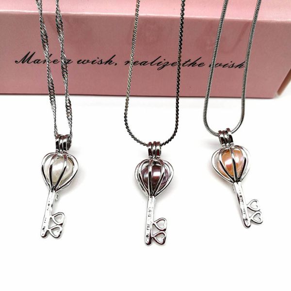 Fashion Real Freshwater Pearl Beads Key Locket Cage Pendant for Necklace Jewelry