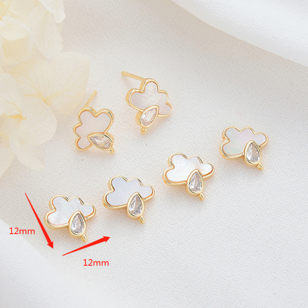 Factory Wholesaled Diy Jewelry Earring Accessories 14K Gold Plated Inlaid Shell Cloud Shape Stud Earrings