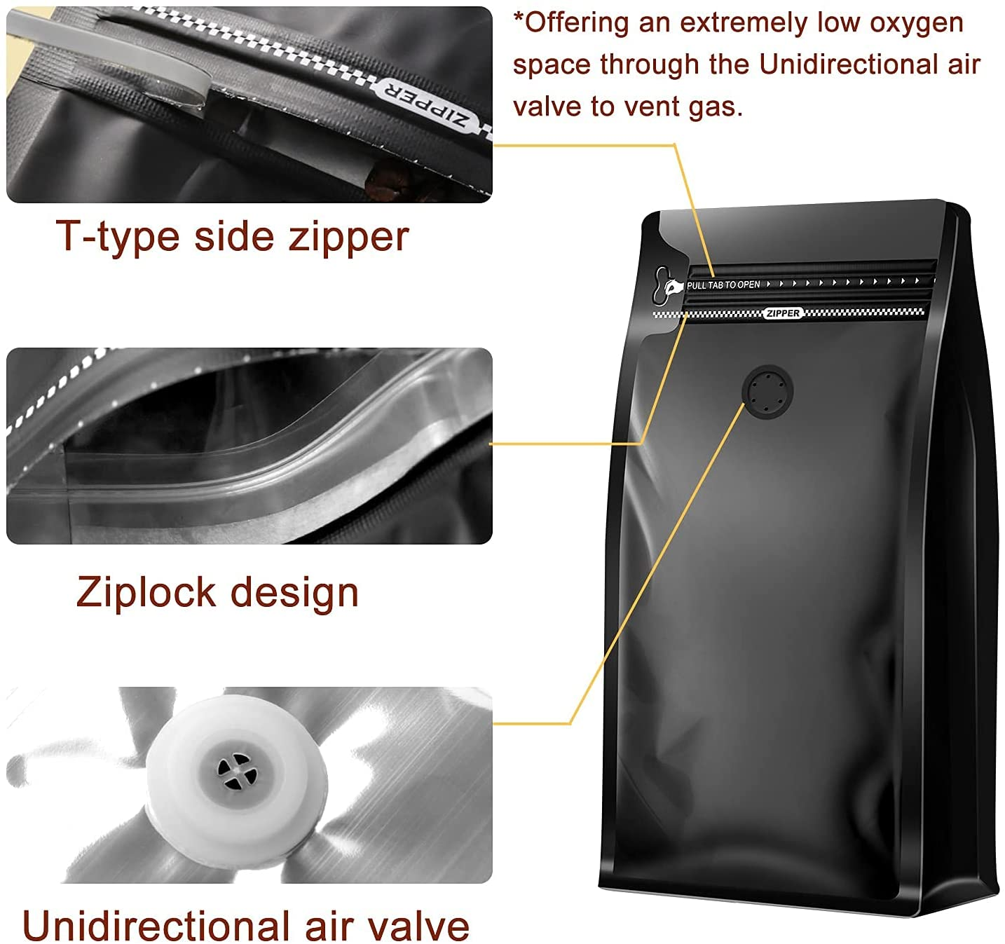 Good Quality Resealable Aluminum Foil Square Bottom Seal Coffee Pouch Plastic Packaging ZipLock Coffee Bag