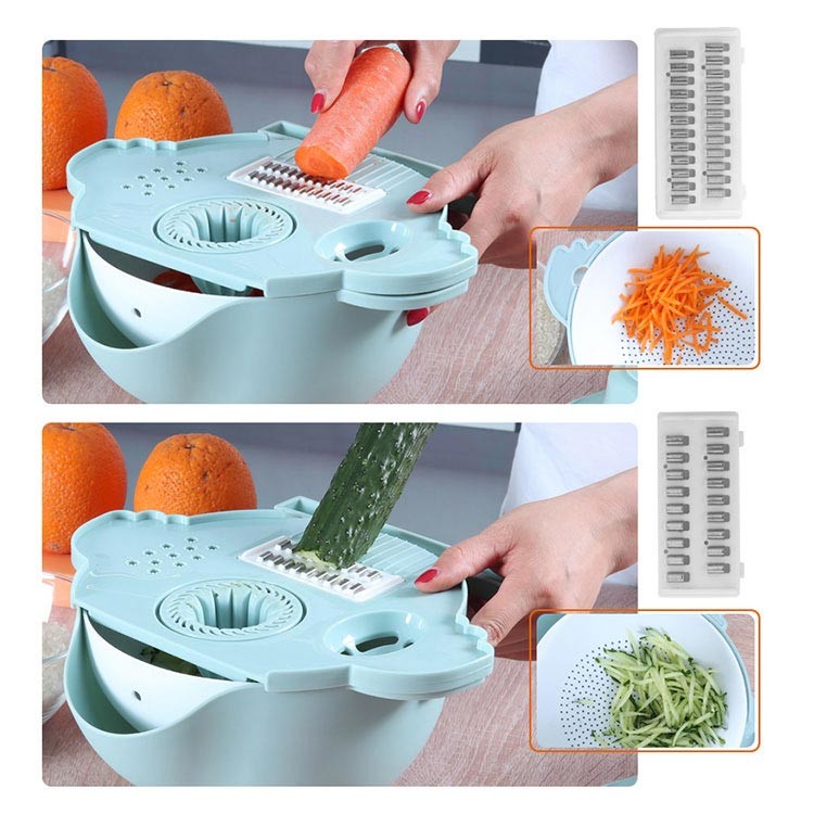 Портативный голубой резец овоща 4 Dicing лезвий с корзиной стока