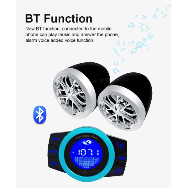 Siri Call Bt Fm Motorbike Mp3 Audio , 12V Motorcycle Radio Speaker